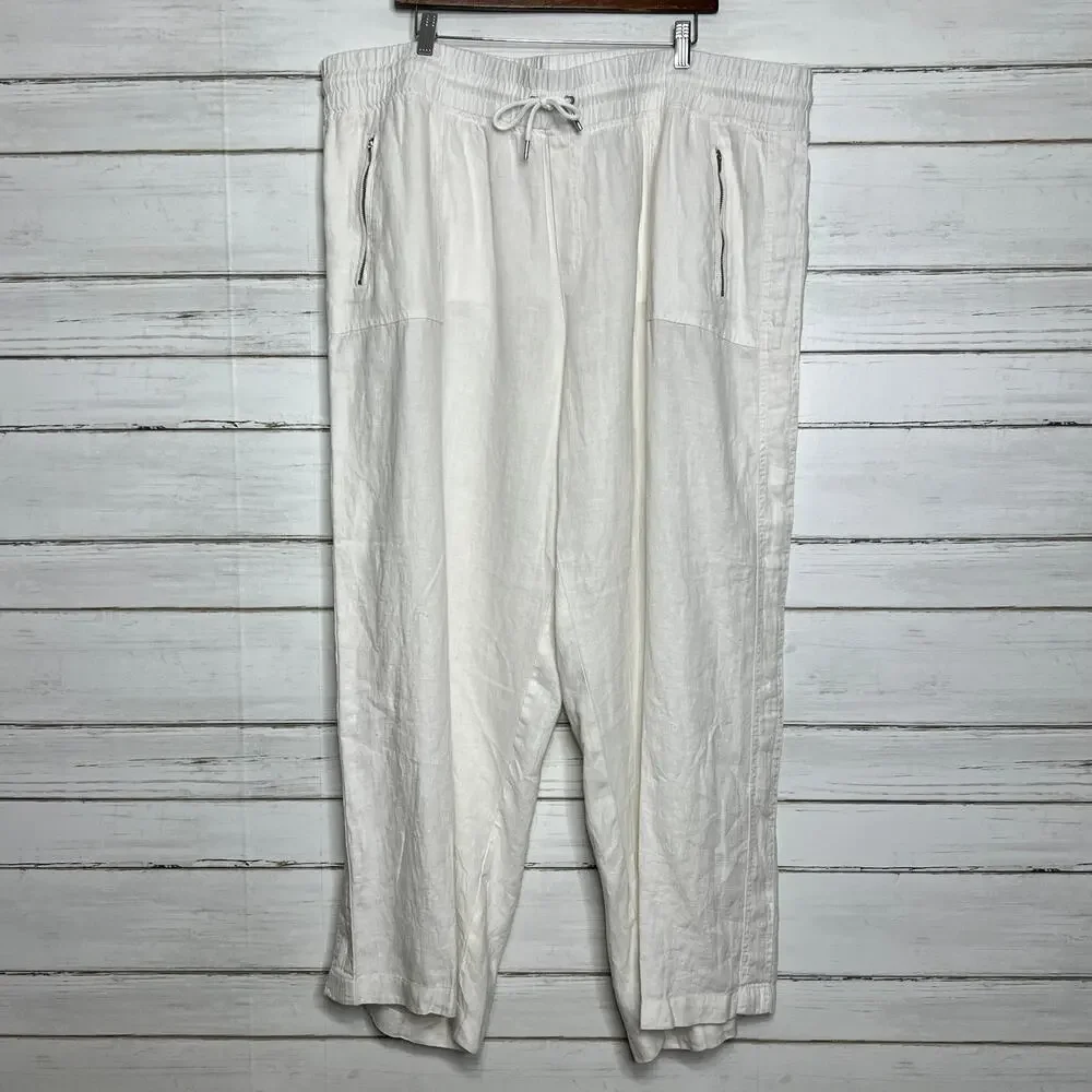 Athleta Cabo Linen Wide Leg Pants White Plus Size 24 Resort - Picture 2 of 11